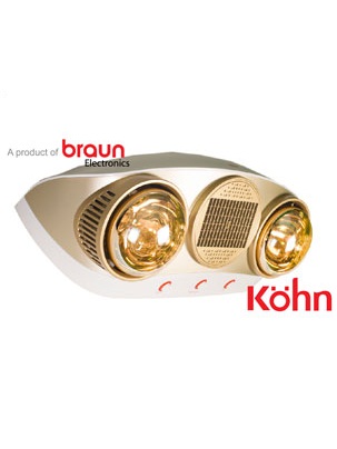 Đèn sưởi nhà tắm Kohn Braun KU02PG - 2 bóng vàng, có quạt