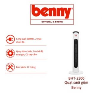 Quạt sưởi gốm Benny BHT2300, 2200W, Black/While- Hàng chính hãng- Bảo hành 1 năm