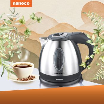 Bình đun siêu tốc inox 304 Nanoco model NKT1216 dung tích 1.2 lít (có đèn báo sôi, nút bấm linh hoạt)