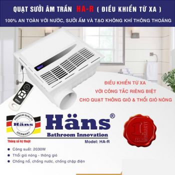 Quạt sưởi nhà tắm âm trần Hans HA-R -( Remote ) Chính hãng