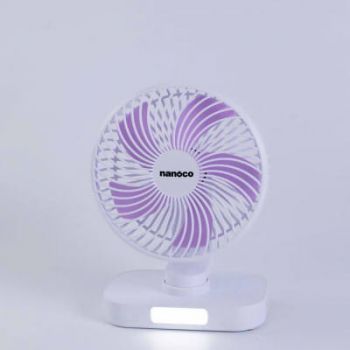 Quạt sạc 6inch, màu trắng, có xoay, đèn Nanoco  NRF6219W